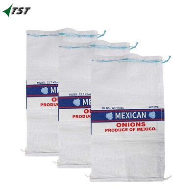 50lb 75lb Pp White Leno Mesh Bag Customized Logo For Fresh Vegetable Fruit Packing