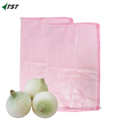 100% New Material Pink Color Pp Polypropylene Leno Bags / Onion Packaging Bags
