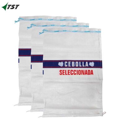 20kg 25kg White Color Drawstring PP Leno Mesh Bag With Custom Logo