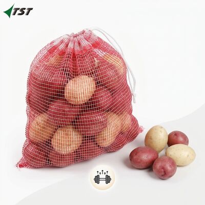 58*87cm Red White Color Pp Leno Mesh Bag For Potato Onion Vagetable Fruit Packing
