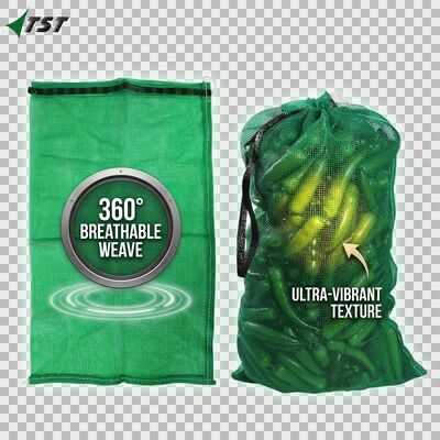 20" X 24" Durable Green Drawstring Pp Leno Mesh Bag For Firewood Vegetable Packing