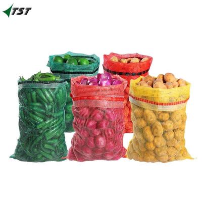 53*89cm Red White Color Plastic Pp Leno Mesh Bag For Potato Packing