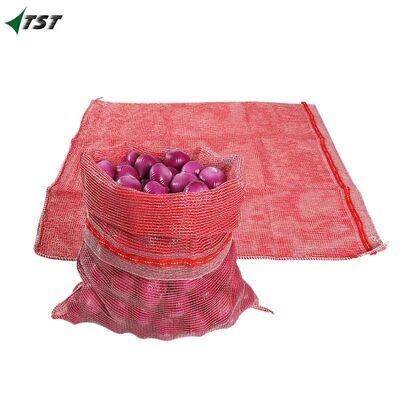53*89cm Red White Color Plastic Pp Leno Mesh Bag For Potato Packing