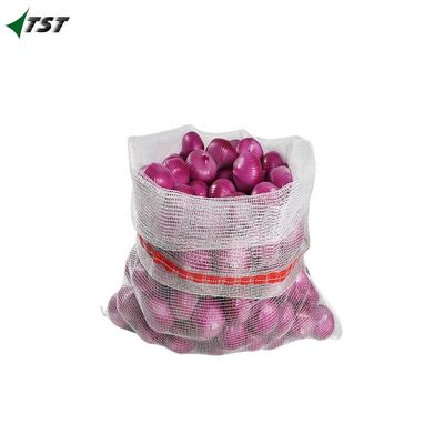 White Color Pp Potato Leno Bag 68*89cm With Red Drawsting For Farm Usage