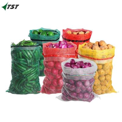 White Color Pp Potato Leno Bag 68*89cm With Red Drawsting For Farm Usage