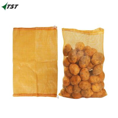 Yellow Circular Tubular Mesh Bag For Potato Polypropylene Leno Bags