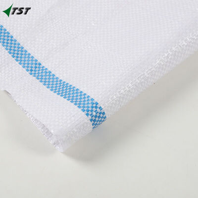 50kg 100kg White Woven Polypropylene Bags For Cereal Seeds With Blue Strips