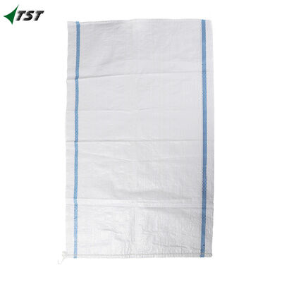 50kg 100kg White Woven Polypropylene Bags For Cereal Seeds With Blue Strips