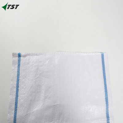 50kg 100kg White Woven Polypropylene Bags For Cereal Seeds With Blue Strips