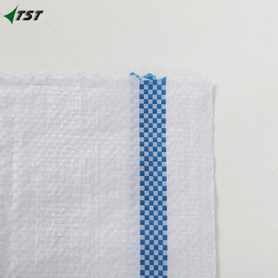 50kg 100kg White Woven Polypropylene Bags For Cereal Seeds With Blue Strips