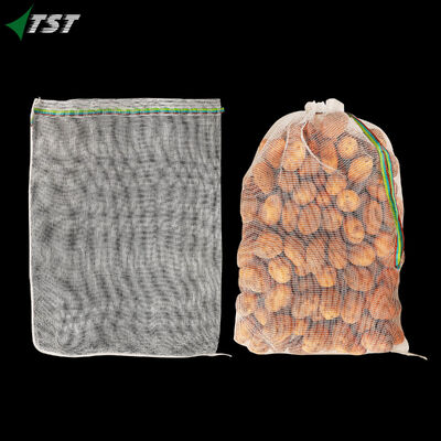 68x89 Tubular White Color PP Mesh Bag For Potato 50kg 25kg With Drawstring