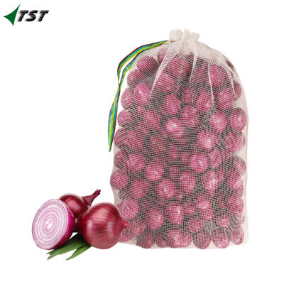 68x89 Tubular White Color PP Mesh Bag For Potato 50kg 25kg With Drawstring