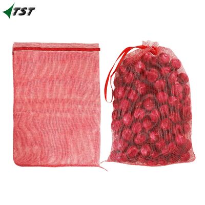 68x89 50kg Leno Red White Color PP Mesh Bag For Potato With Drawstring