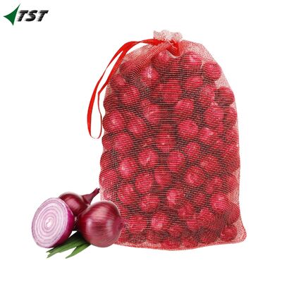 68x89 50kg Leno Red White Color PP Mesh Bag For Potato With Drawstring