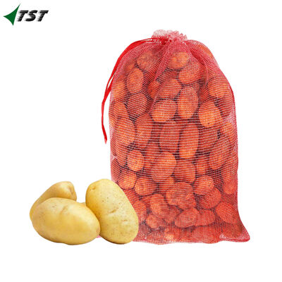 68x89 50kg Leno Red White Color PP Mesh Bag For Potato With Drawstring
