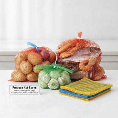Plastic Stretch Mesh Bags | Produce Net Sacks For Potato, Onion, Garlic, Fruit & Seafood