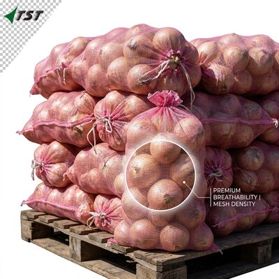 100% New Material Pink Color Pp Polypropylene Leno Bags / Onion Packaging Bags